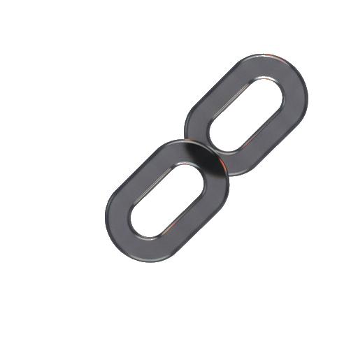 Two interlocked dark glass chain links.